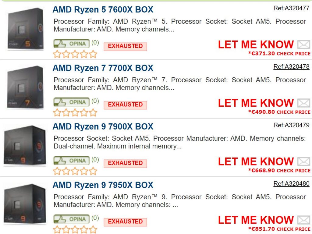 Processeur Ryzen 7000 series, les prix en euros