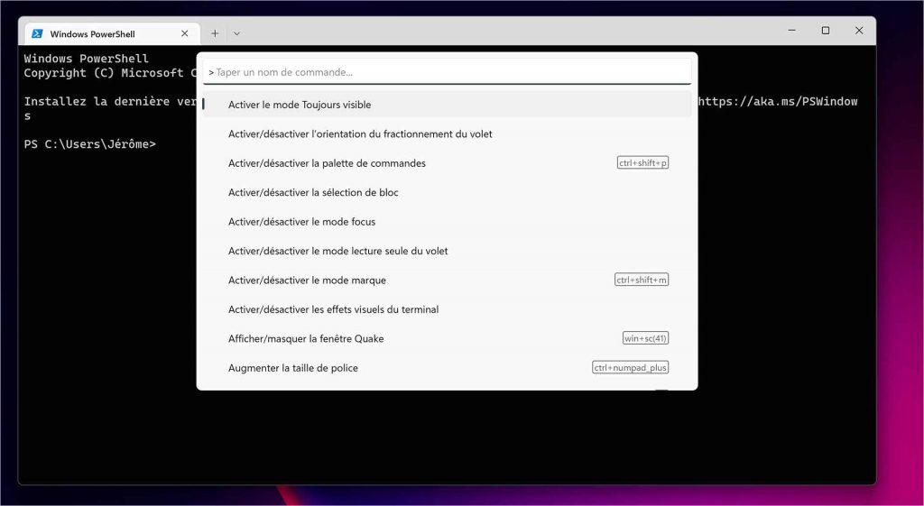 Windows Terminal and the command palette