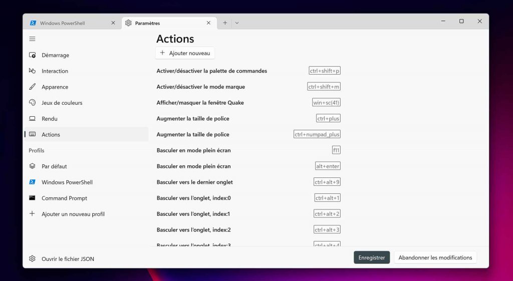 Windows Terminal and its customization options (creation of actions)