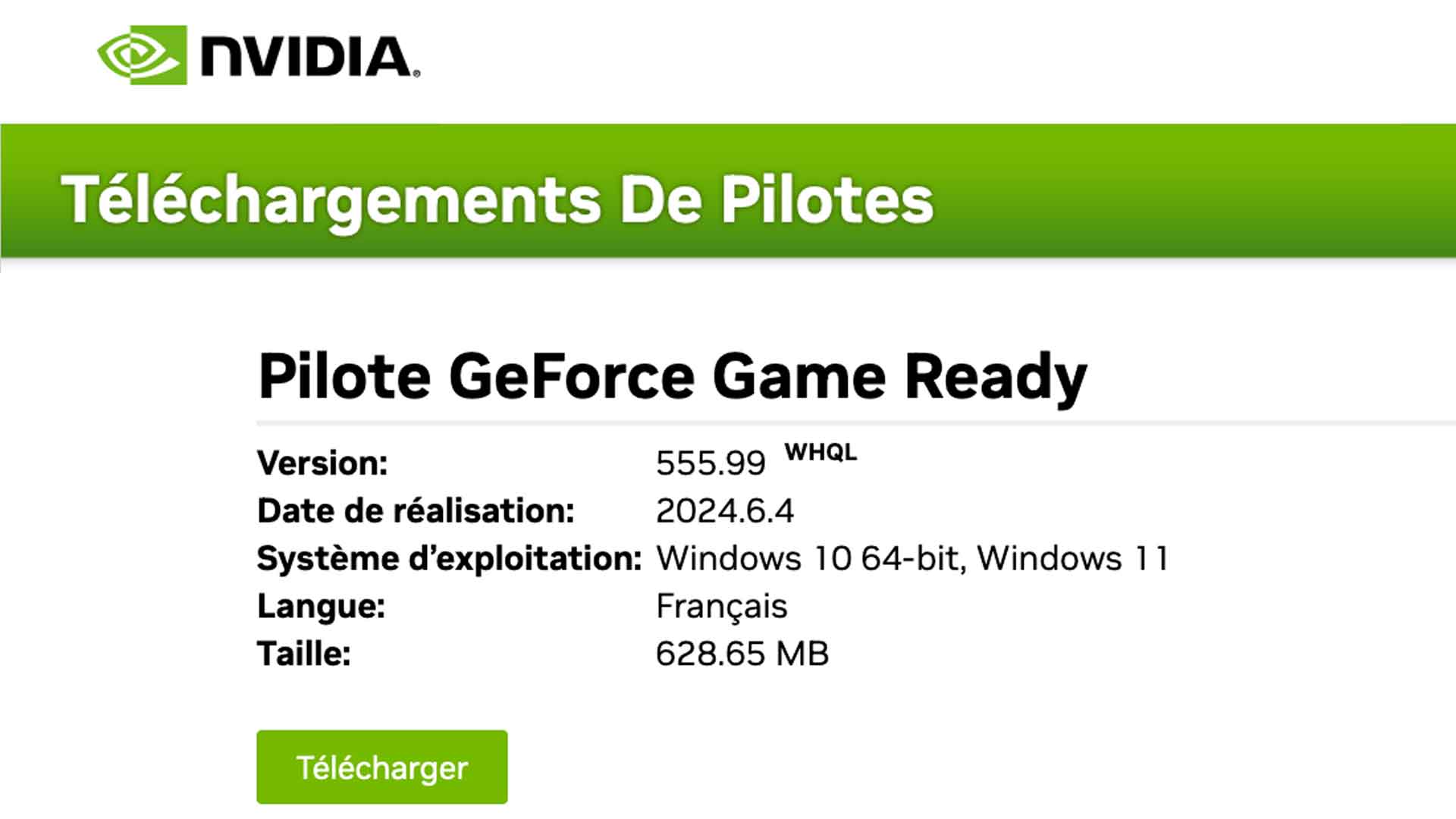 Pilotes graphiques GeForce 555.99 WHQL Game Ready de Nvidia