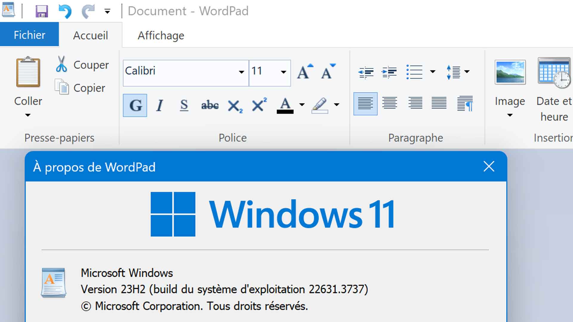 WordPad sous Windows 11 23H2