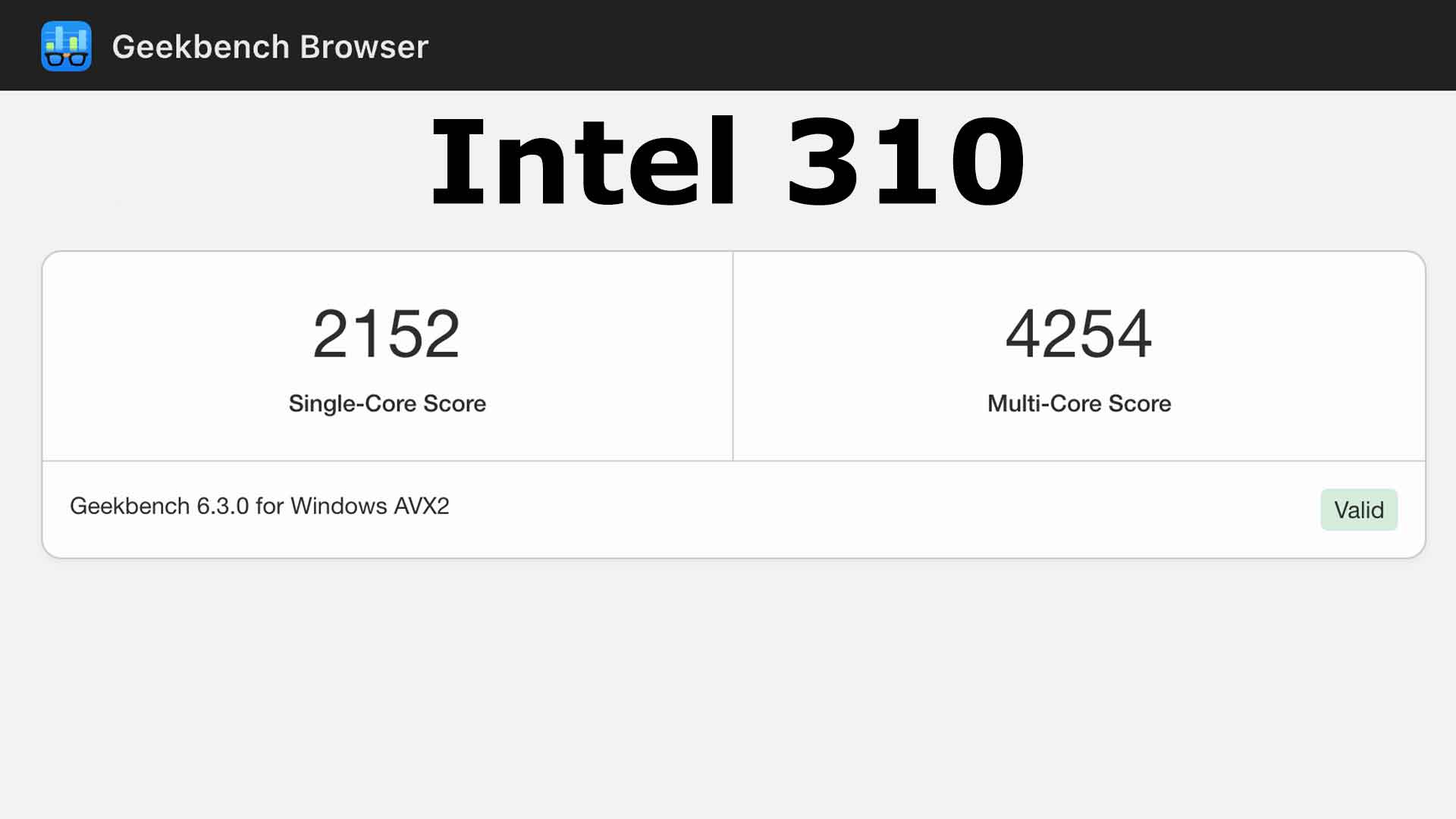 Intel 310 - Performances sous Geekbench 6