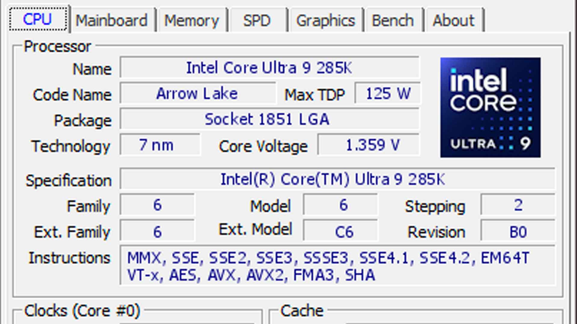 Core Ultra 9 285K - CPU-Z